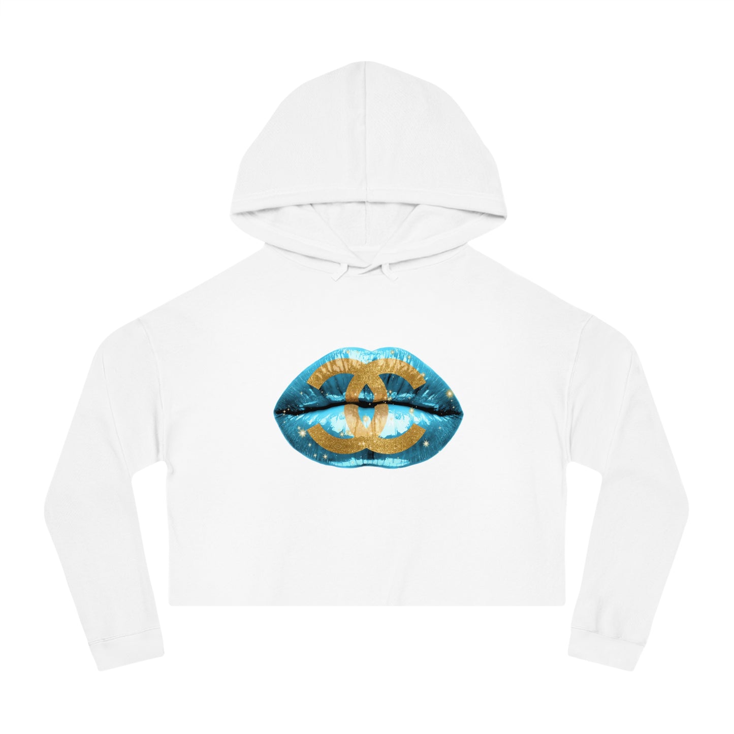 Designer Glam Blue Lips Cropped Hoodie