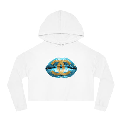 Designer Glam Blue Lips Cropped Hoodie