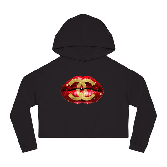 Designer Glam Sexy Red Lips I Cropped Hoodie