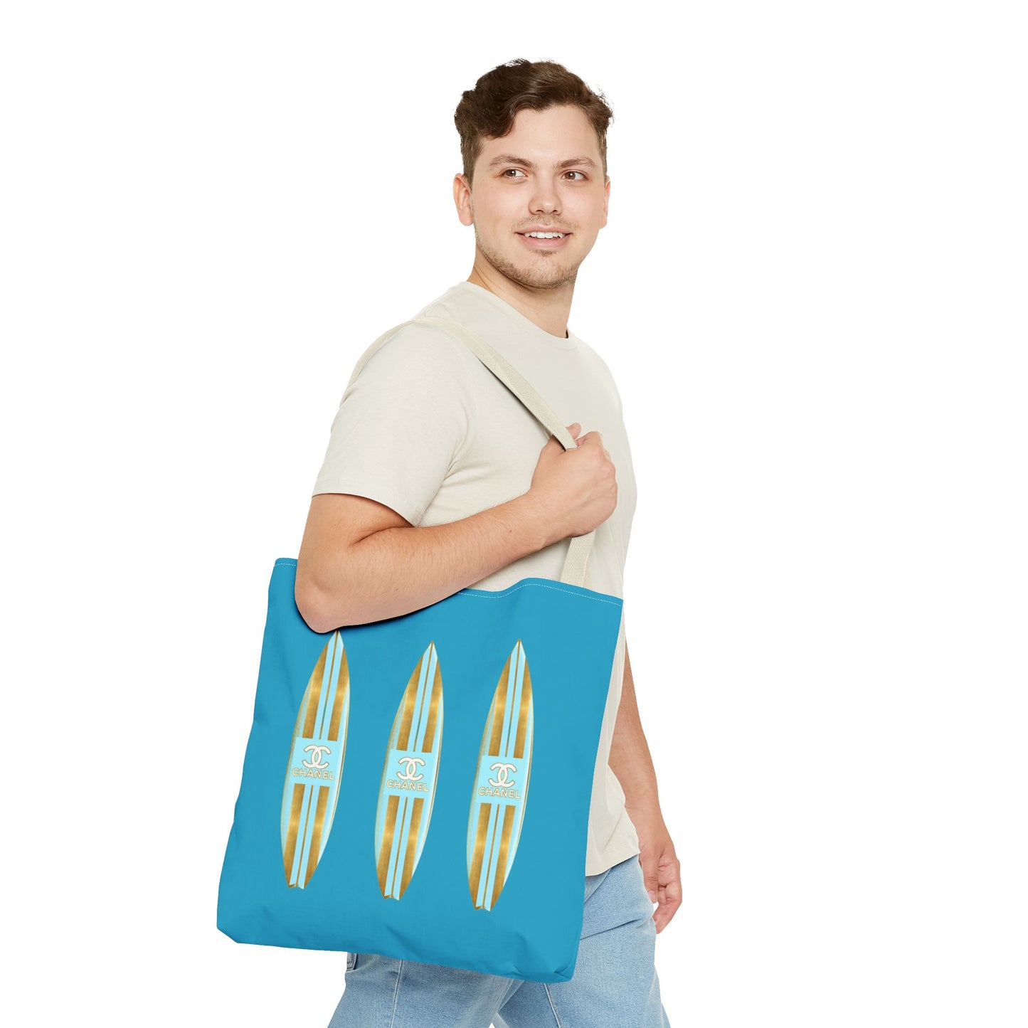 Designer Blue and Gold Surf Board Tote Bag