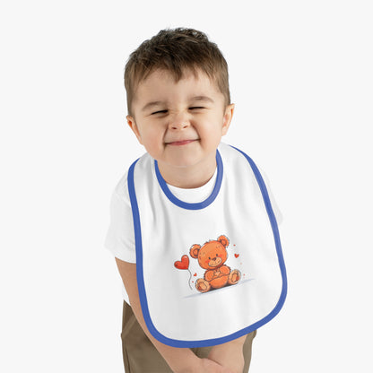 Beary Hand Heart Contrast Trim Jersey Bib