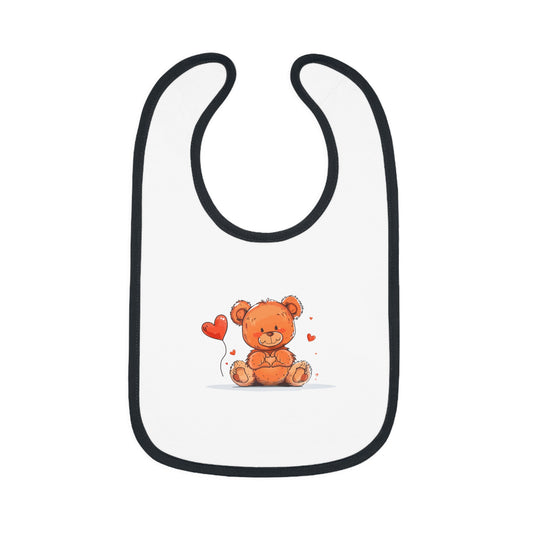 Beary Hand Heart Contrast Trim Jersey Bib