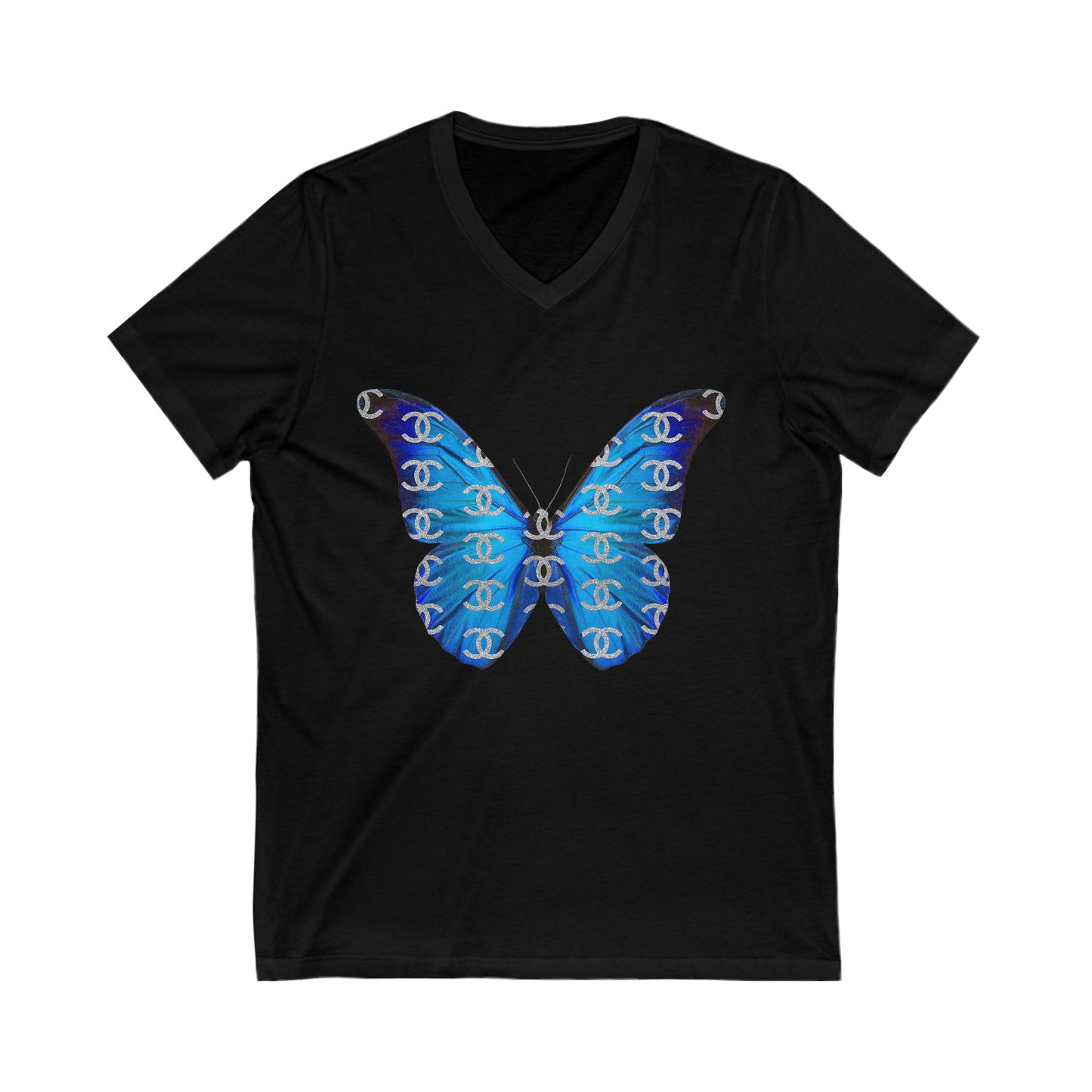 Designer Blue Butterfly V-Neck Tee