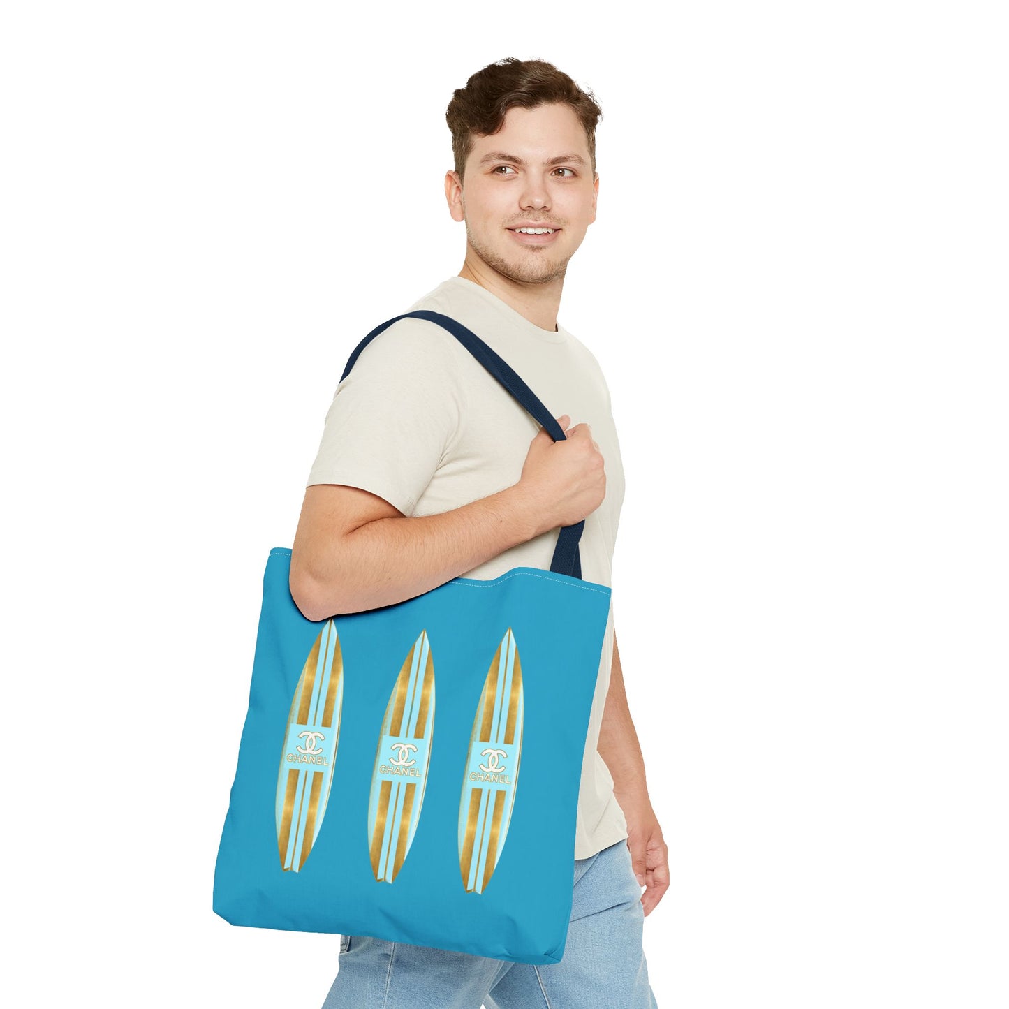 Designer Blue and Gold Surf Board Tote Bag