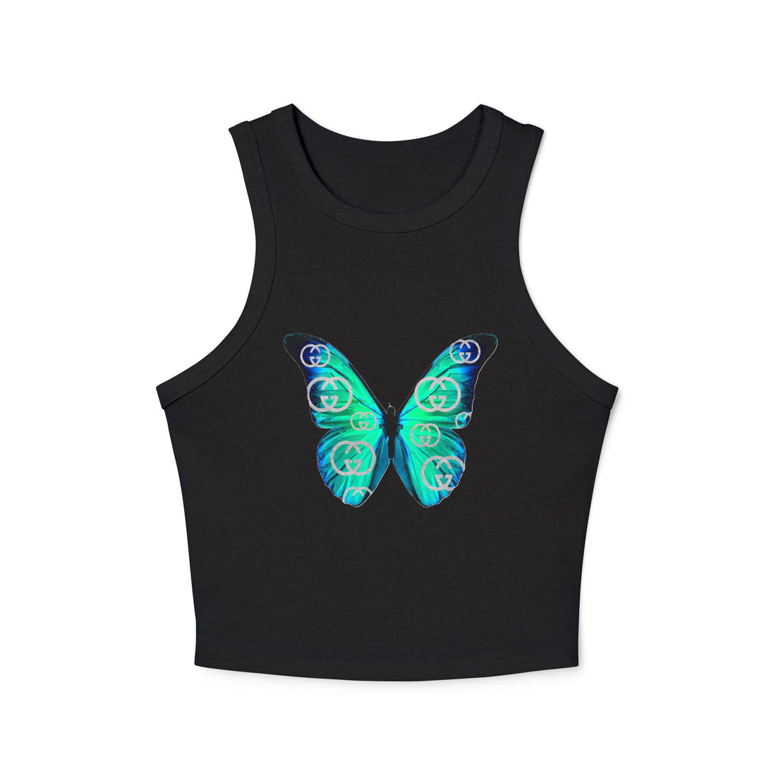 Designer Blue Green Butterfly Racer Tank