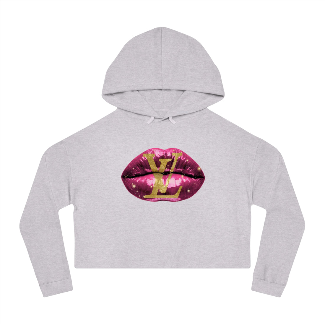 Designer Glam Pink Shimmer Lips II Cropped Hoodie