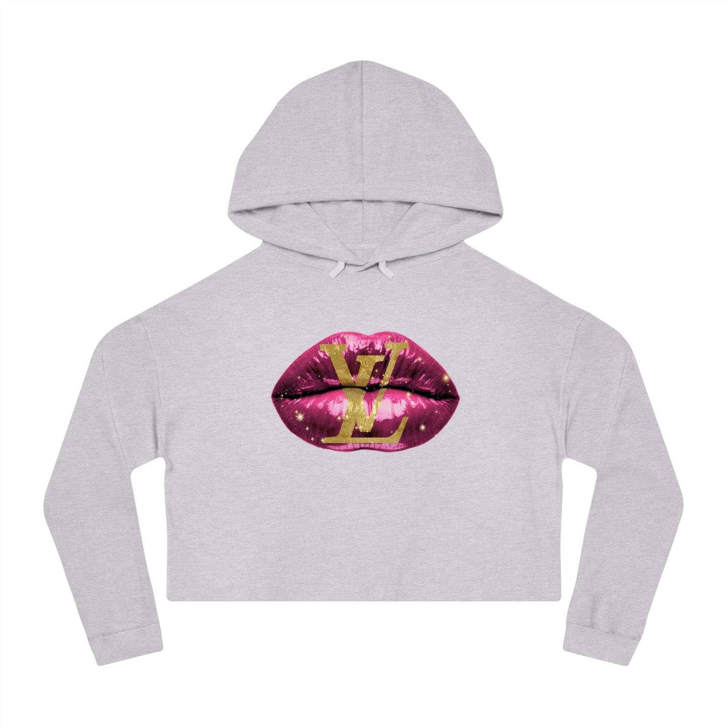 Designer Glam Pink Shimmer Lips II Cropped Hoodie