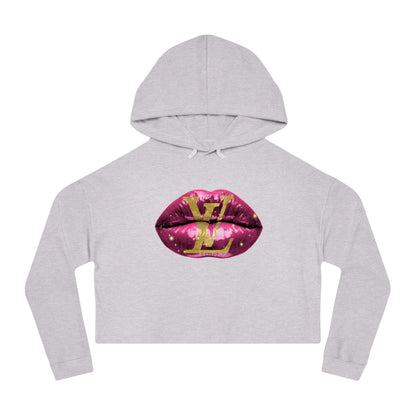 Designer Glam Pink Shimmer Lips II Cropped Hoodie