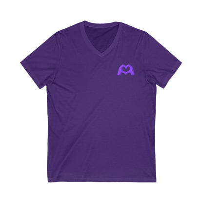 Purple Hand Heart Unisex Jersey Short Sleeve V-Neck Tee