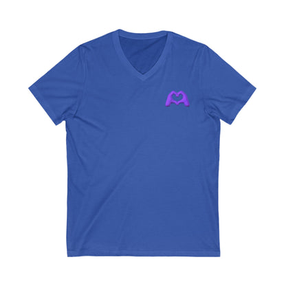 Purple Hand Heart Unisex Jersey Short Sleeve V-Neck Tee