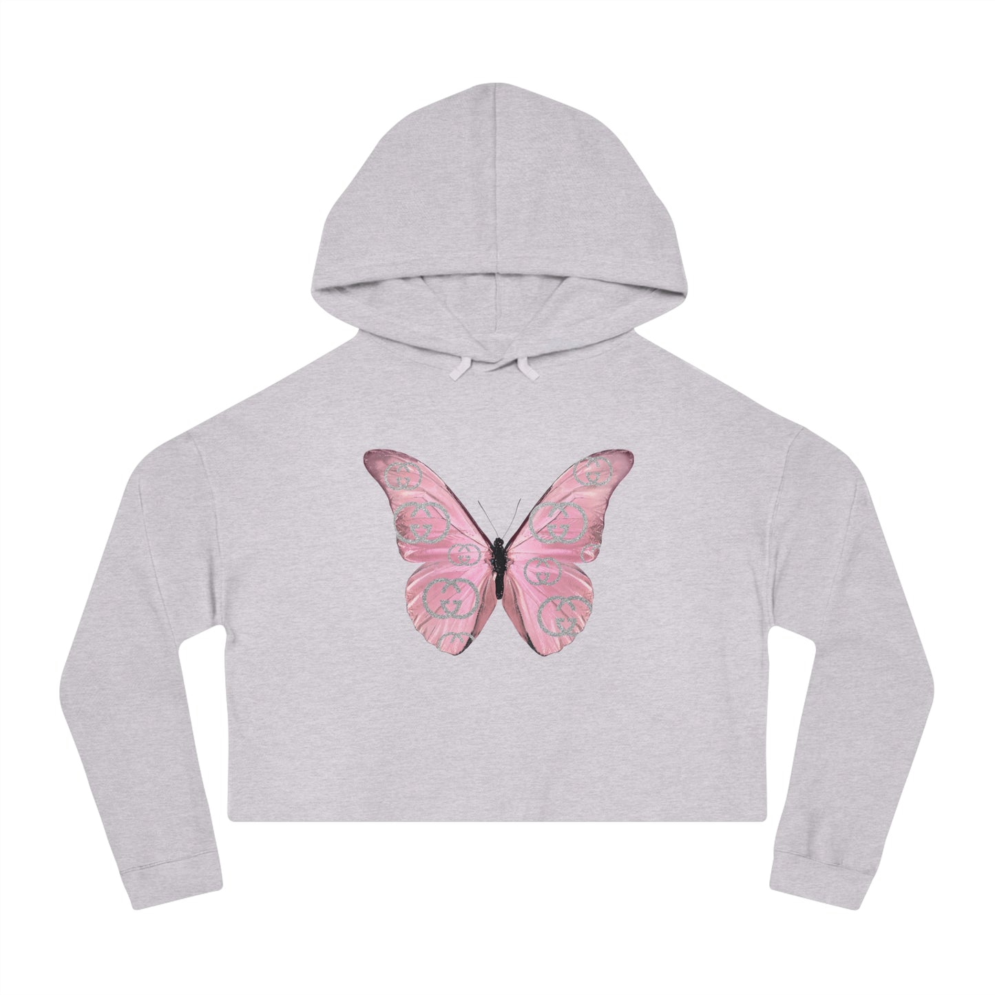 Designer Pink Butterfly I Cropped Hoodie