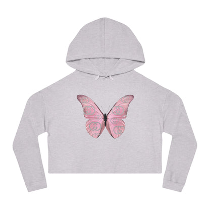 Designer Pink Butterfly I Cropped Hoodie