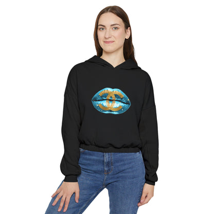 Designer Glam Blue Lips Cinched Hoodie