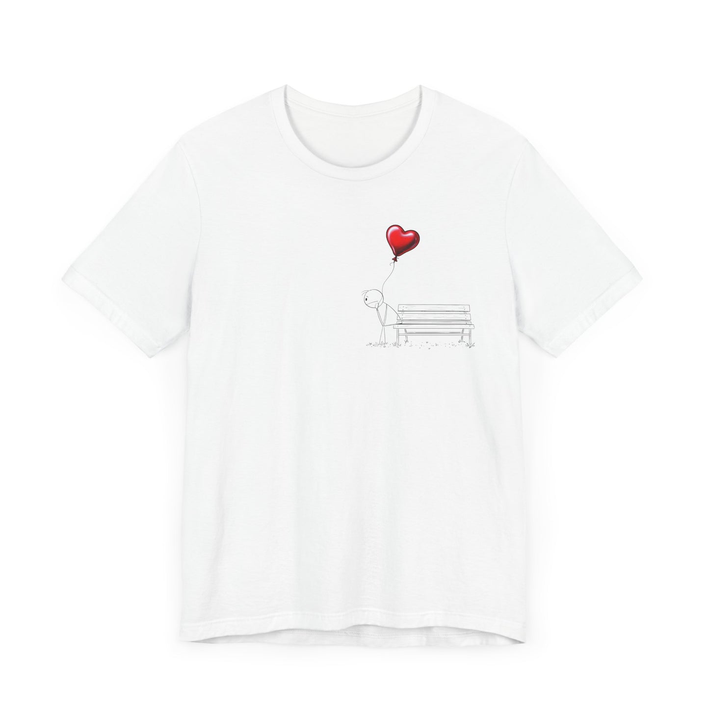 Guy the Stickman a Bench with Red Balloon Unisex Jersey Short Sleeve Tee