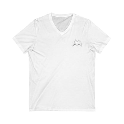 White Hand Heart Unisex Jersey Short Sleeve V-Neck Tee