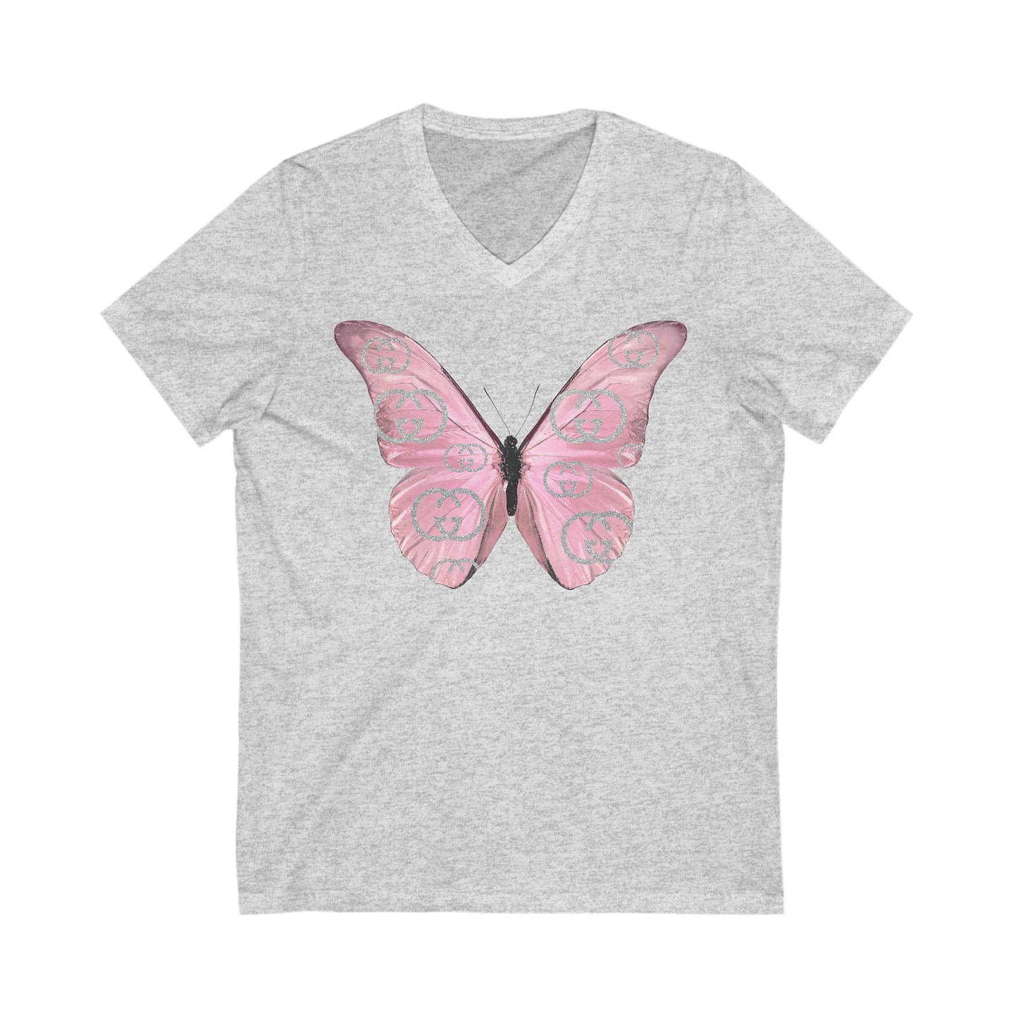 Designer Pink Butterfly I V-Neck Tee