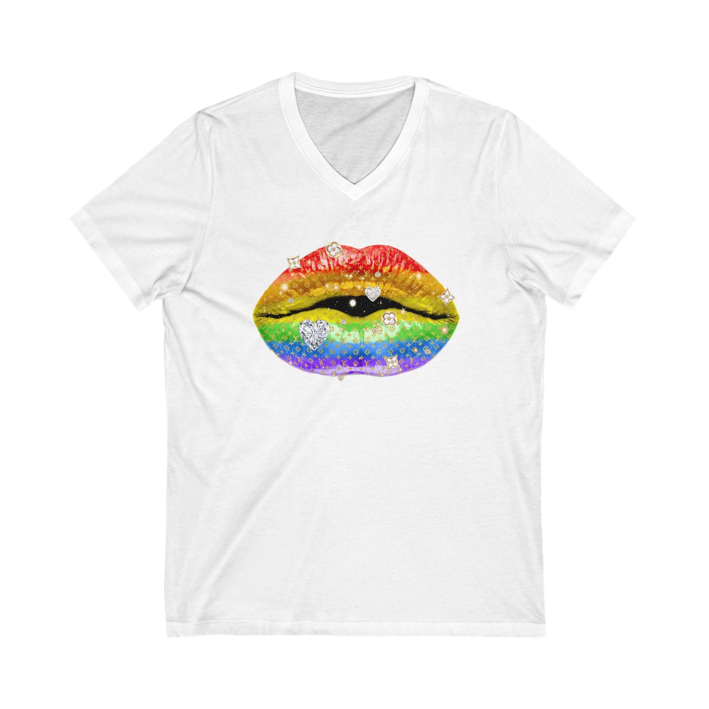 Designer Glam Rainbow Lips V-Neck Tee