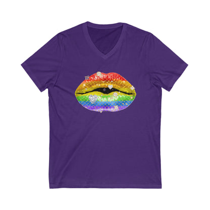 Designer Glam Rainbow Lips V-Neck Tee