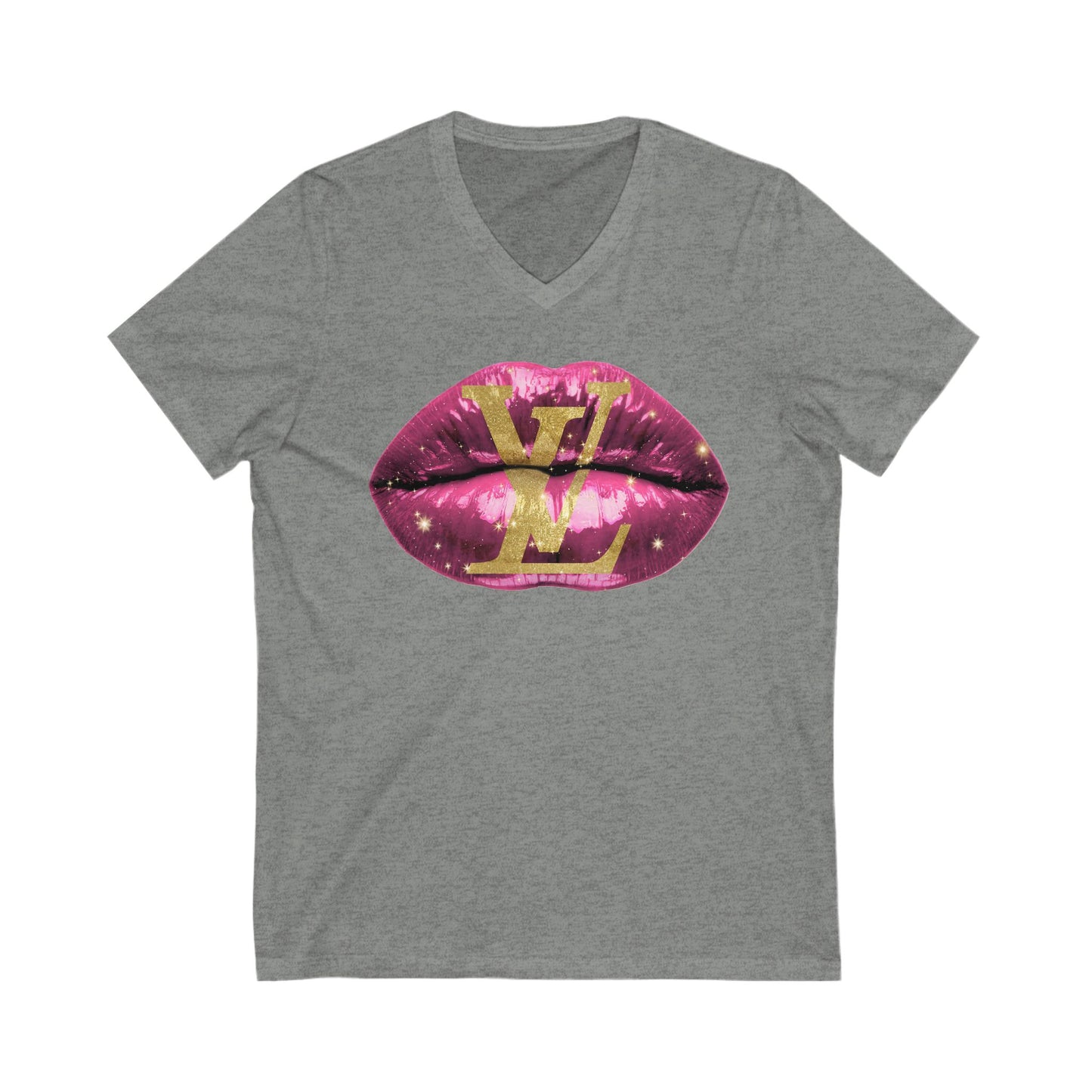 Designer Glam Pink Shimmer Lips II V-Neck Tee