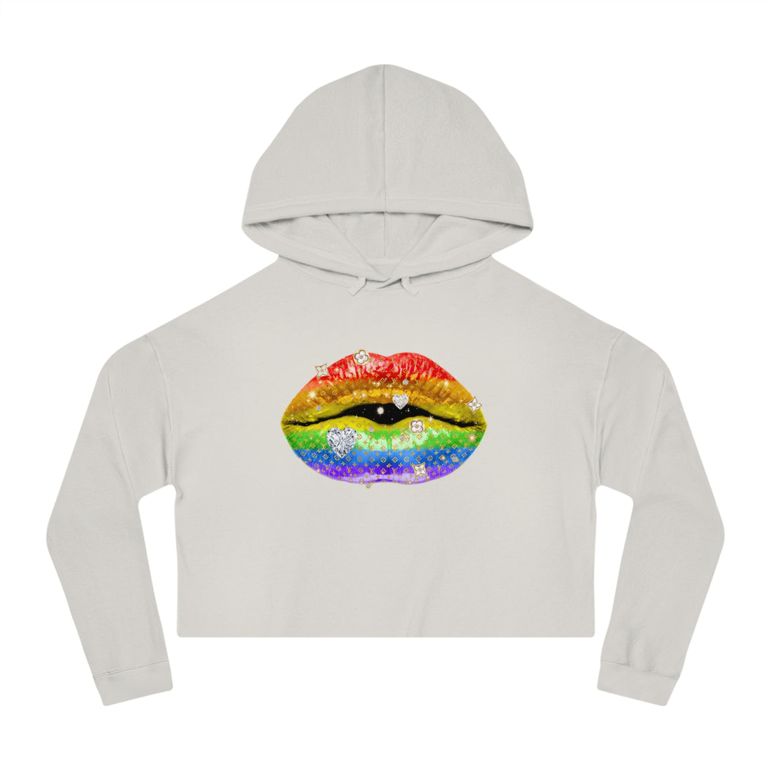 Designer Glam Rainbow Lips Cropped Hoodie