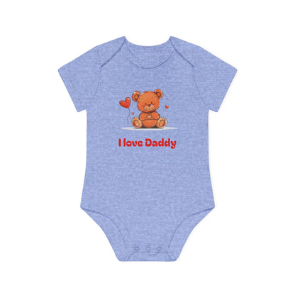 Beary Hand Heart I LOVE DADDY Baby Organic Onesie