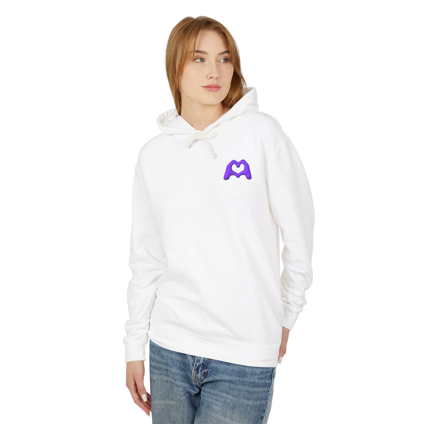 Purple Hand Heart Unisex Lightweight Hooded Sweatshirt