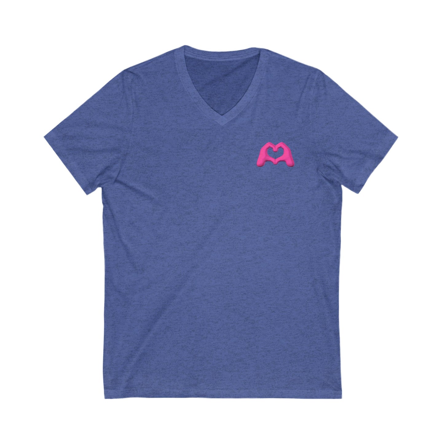 Pink Hand Heart Unisex Jersey Short Sleeve V-Neck Tee