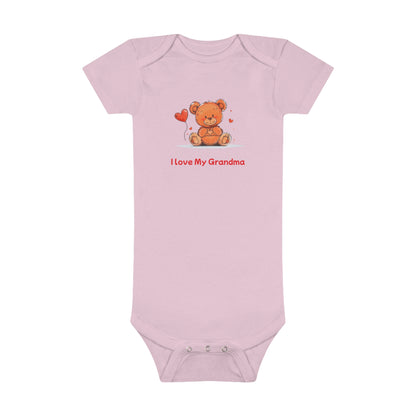 Beary Hand Heart I LOVE MY GRANDMA Baby Onesie