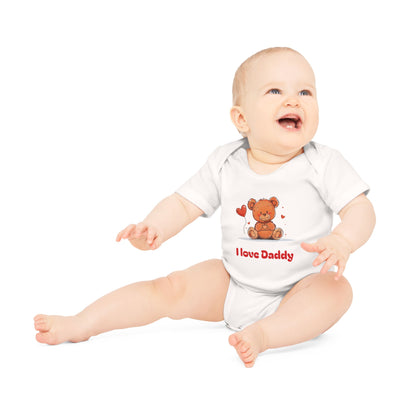 Beary Hand Heart I LOVE DADDY Baby Organic Onesie