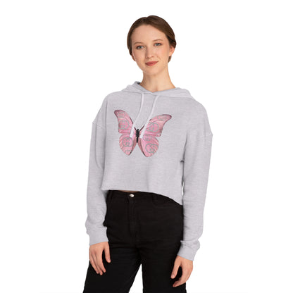 Designer Pink Butterfly I Cropped Hoodie