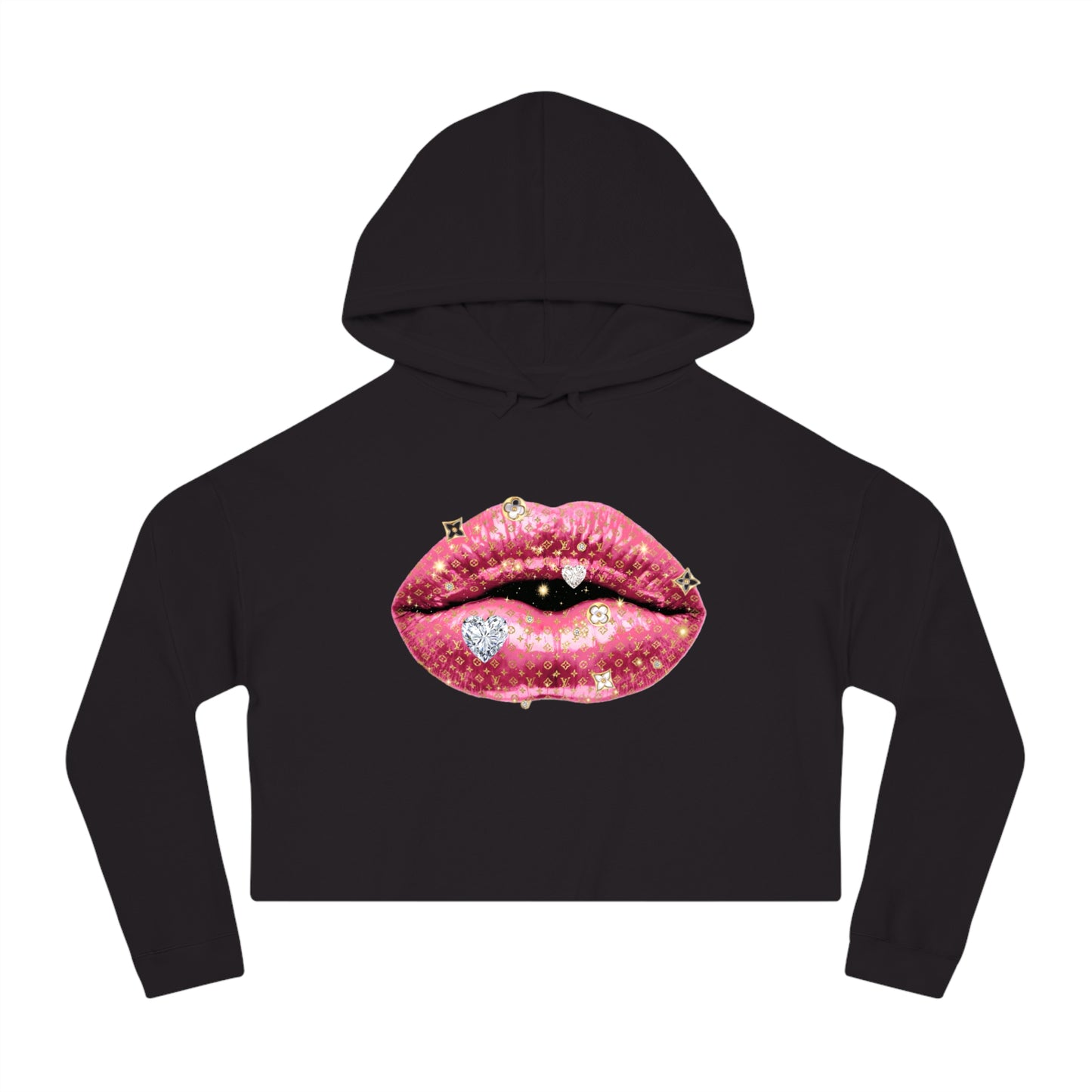 Designer Glam Pink Shimmer Lips I Cropped Hoodie