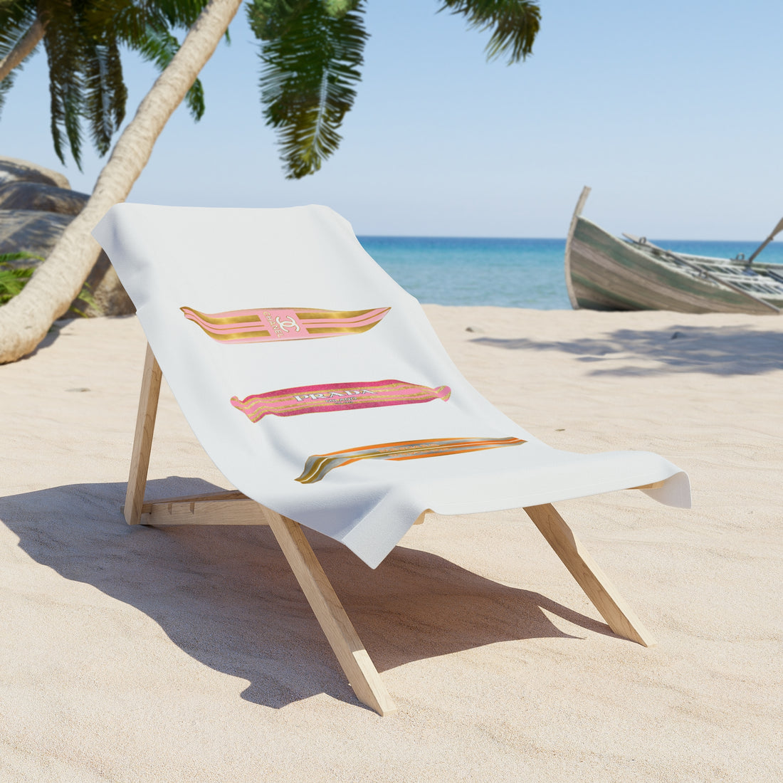 Designer Glam Pinks and Orange Surfboard Beach Towel