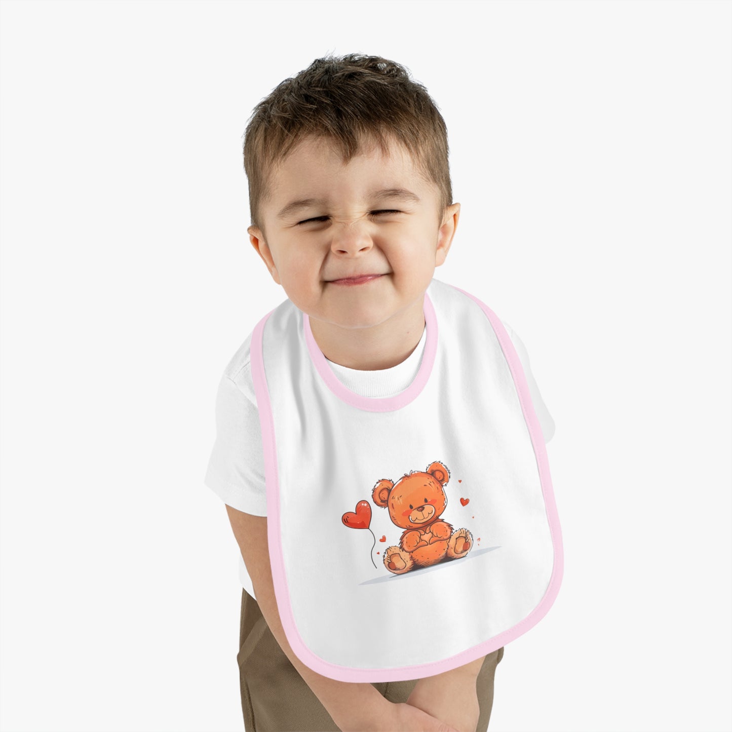 Beary Hand Heart Contrast Trim Jersey Bib