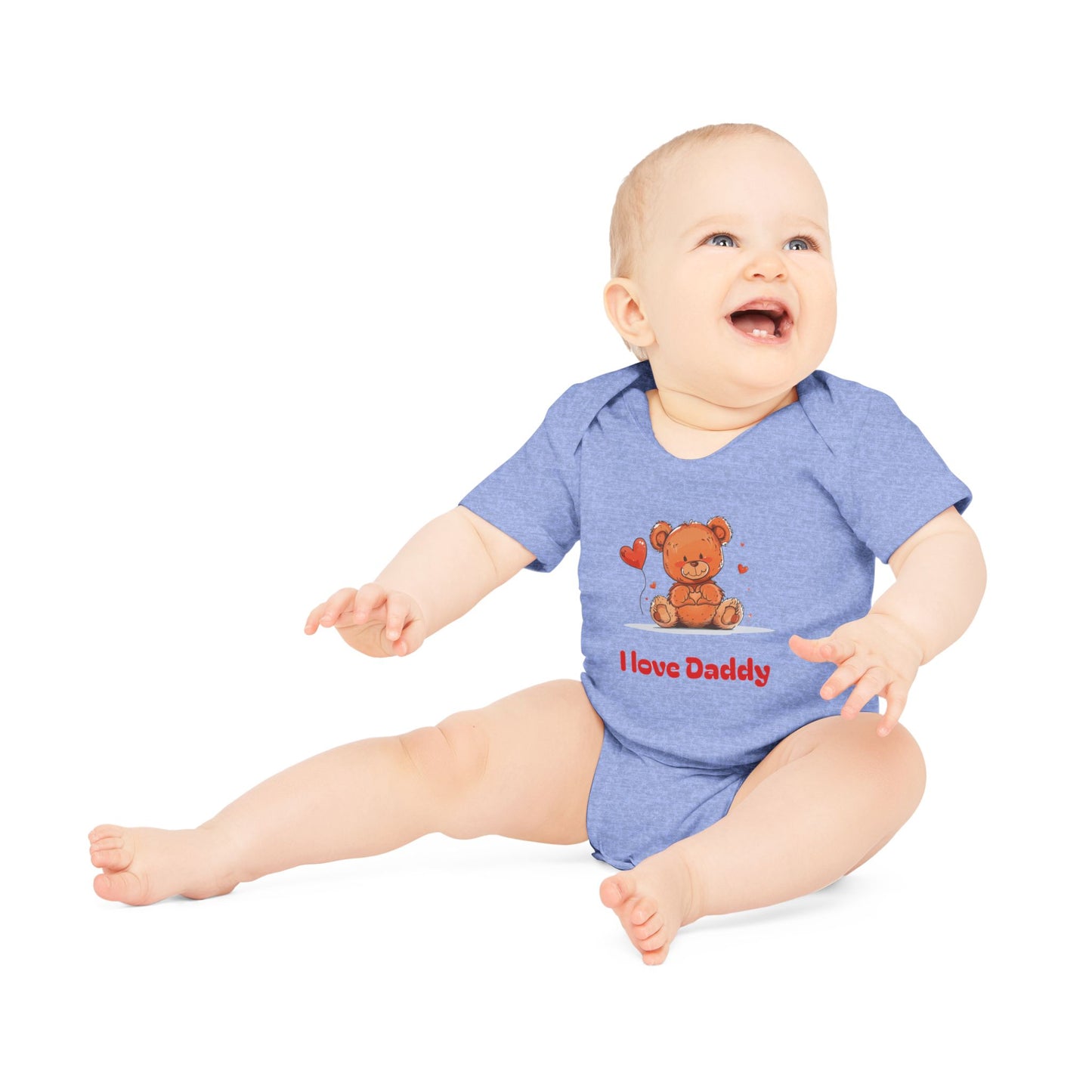 Beary Hand Heart I LOVE DADDY Baby Organic Onesie