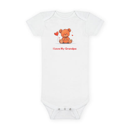 Beary Hand Heart  I LOVE MY GRANDPA Baby Onesie