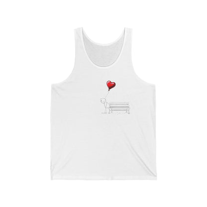 Guy the Stickman on a Bench with Red Balloon Unisex Jersey Tank