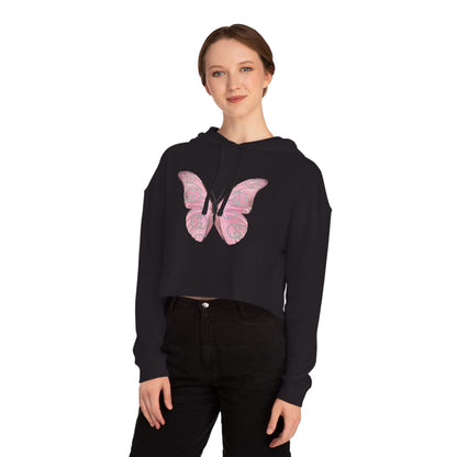 Designer Pink Butterfly I Cropped Hoodie