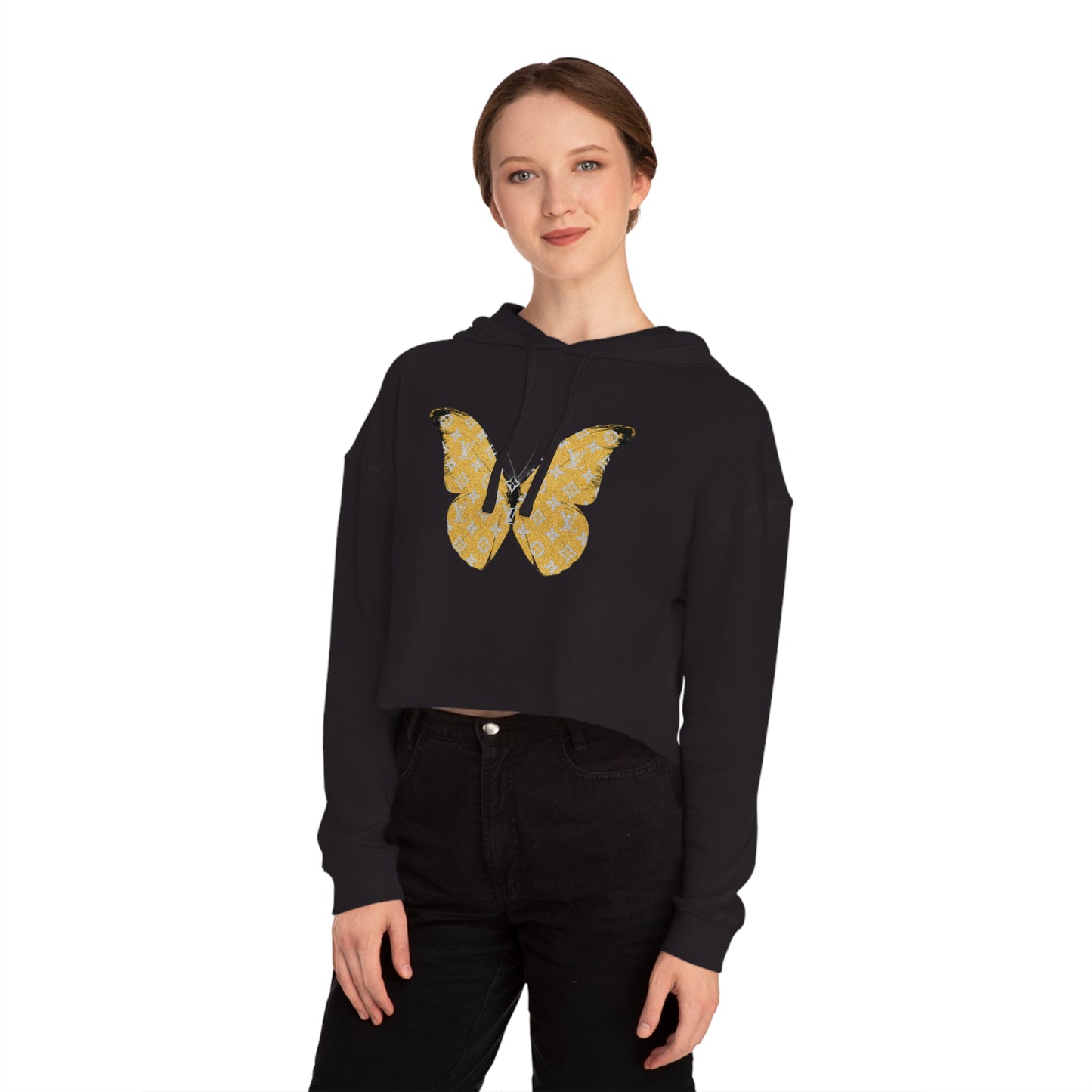 Designer Yellow Butterfly Cropped Hoodie