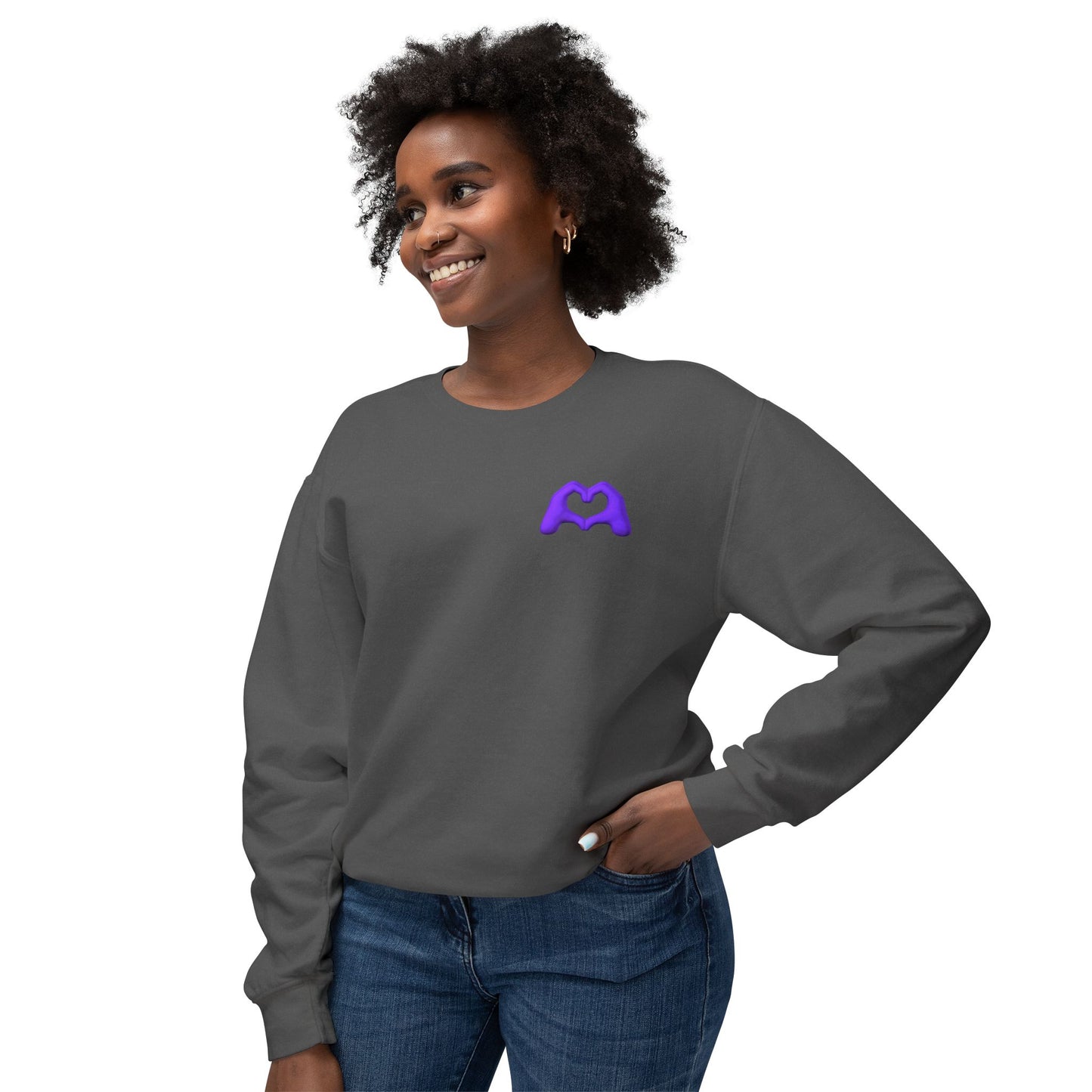 Purple Hand Heart Unisex Crewneck Sweatshirt