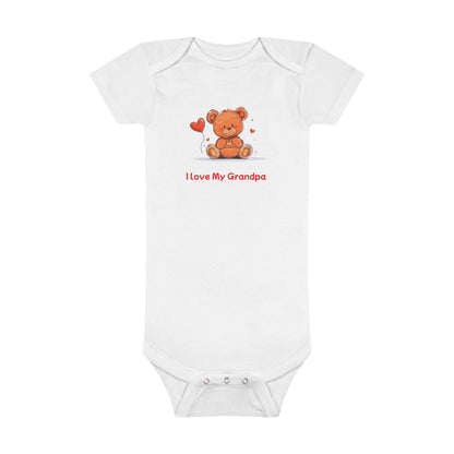 Beary Hand Heart  I LOVE MY GRANDPA Baby Onesie