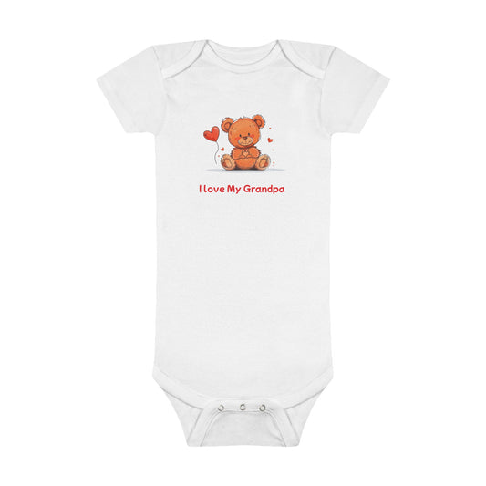 Beary Hand Heart  I LOVE MY GRANDPA Baby Onesie