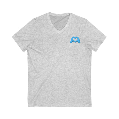 Blue Hand Heart Unisex Jersey Short Sleeve V-Neck Tee