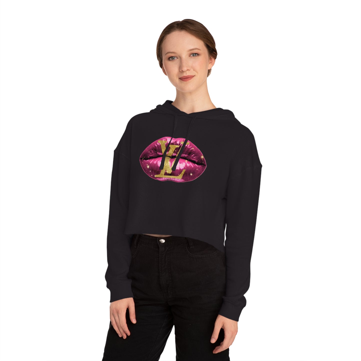 Designer Glam Pink Shimmer Lips II Cropped Hoodie