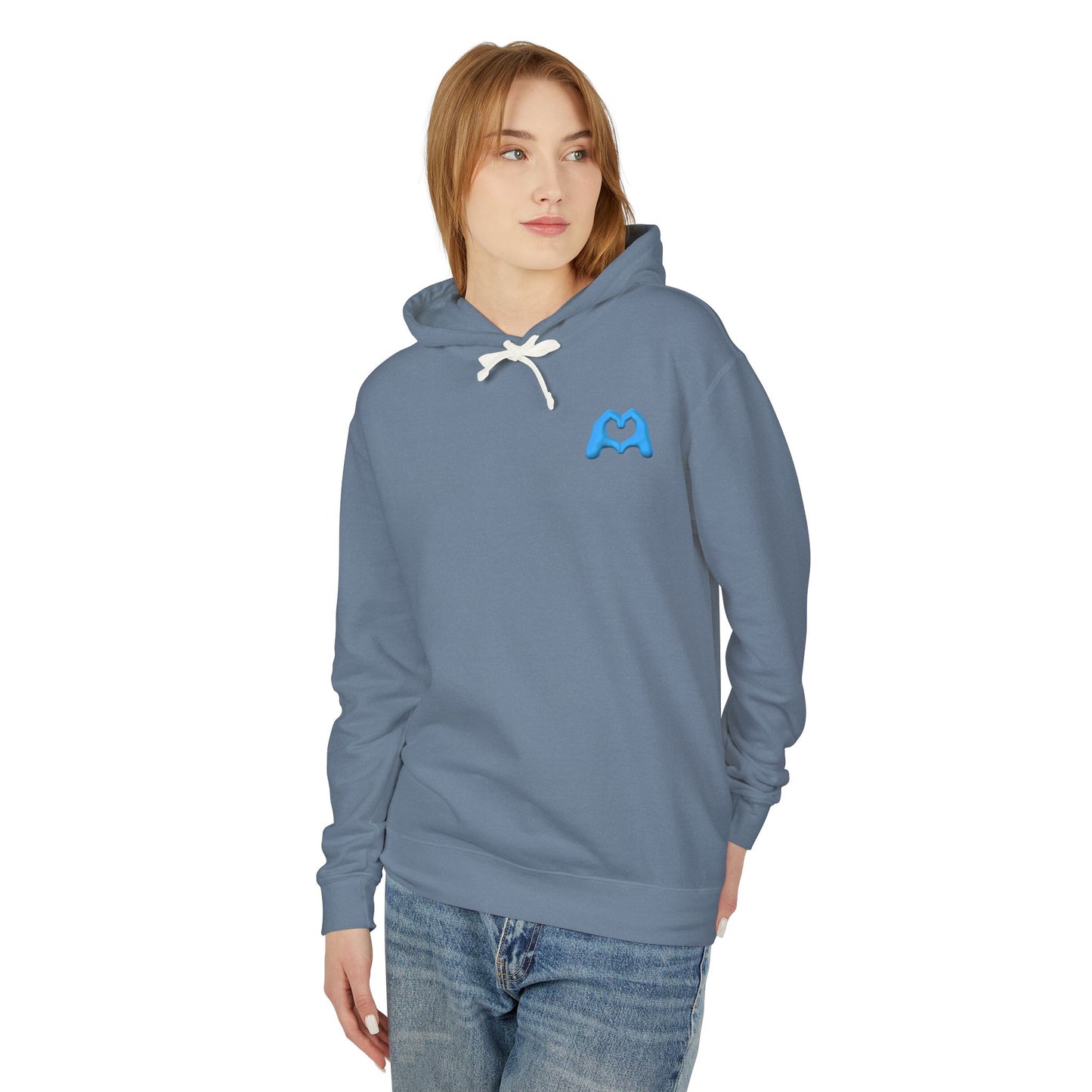 White Hand Heart Unisex Lightweight Hooded Sweatshirt