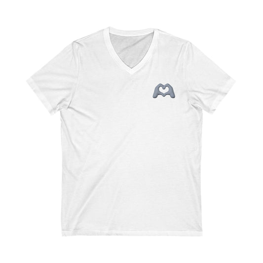 Gray Hand Heart Unisex Jersey Short Sleeve V-Neck Tee