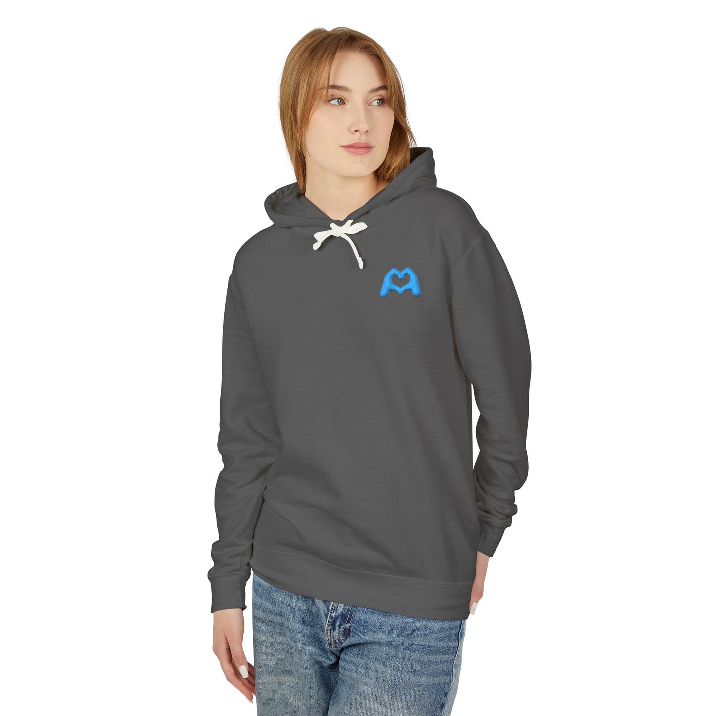 White Hand Heart Unisex Lightweight Hooded Sweatshirt