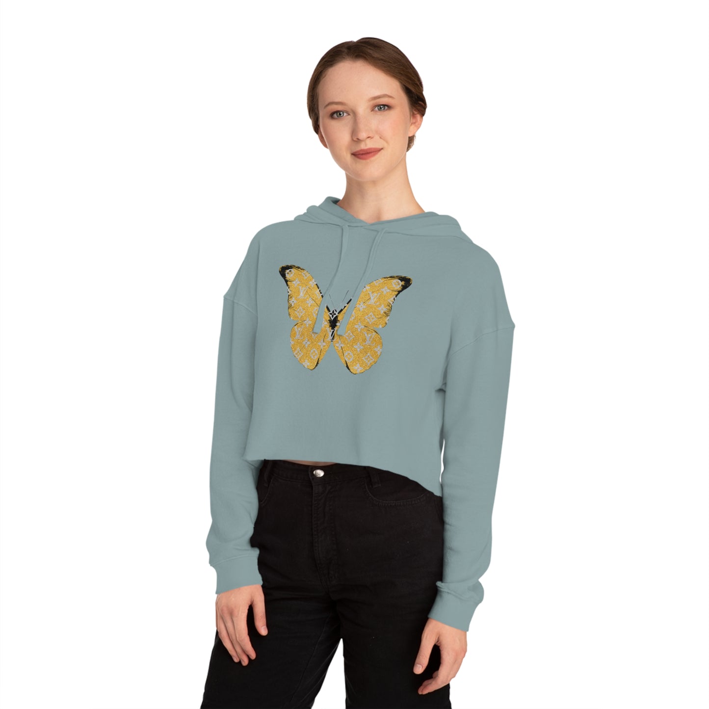 Designer Yellow Butterfly Cropped Hoodie