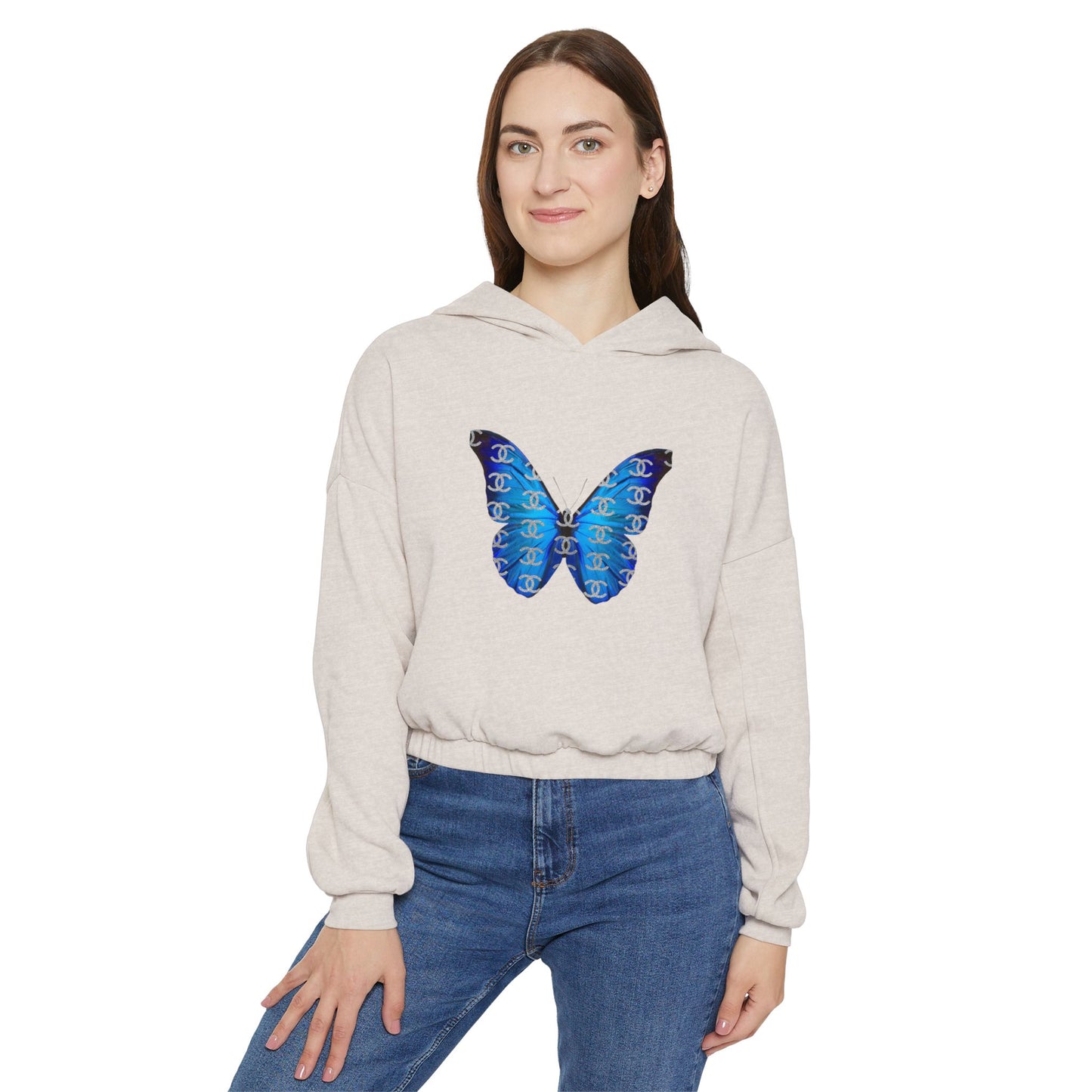 Designer Blue Butterfly Cinched Hoodie