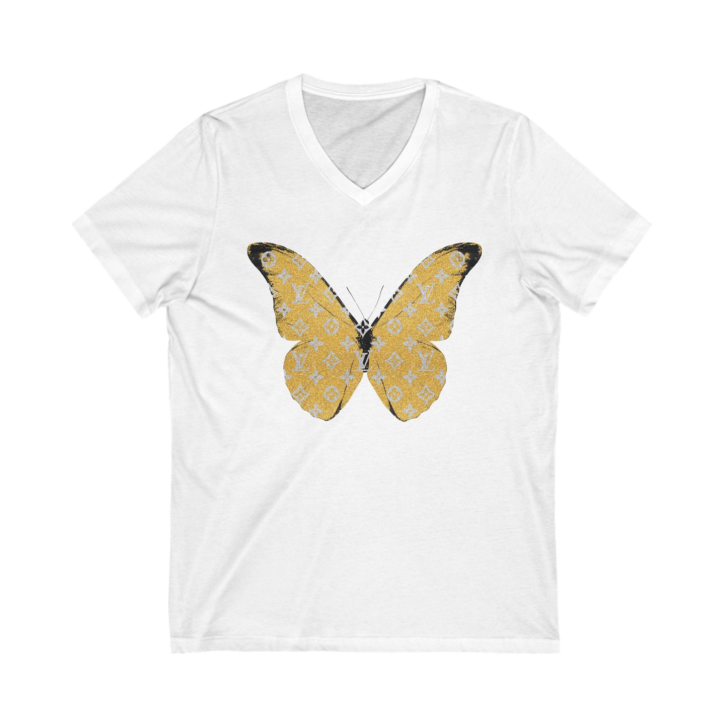 Designer Yellow Butterfly V-Neck Tee