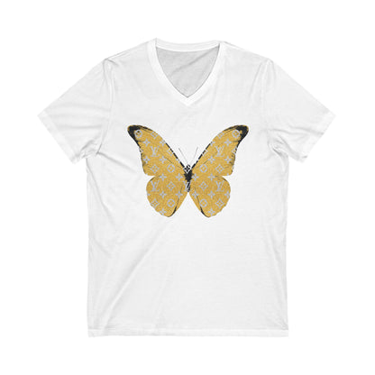 Designer Yellow Butterfly V-Neck Tee